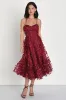Time to Fly Burgundy Butterfly Lace-Up Midi Dress sold by Lulus