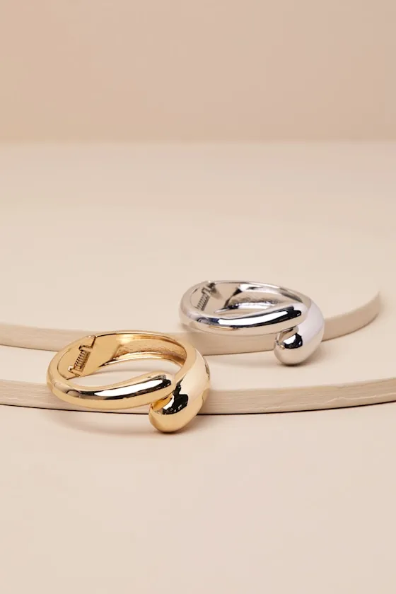 Sculptural Chic Gold and Silver Two-Piece Cuff Bracelet Set sold by Lulus