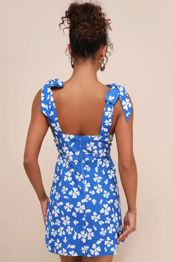 Bright Affection Cobalt Blue Floral Tie-Strap Mini Dress sold by Lulus product image thumbnail 2