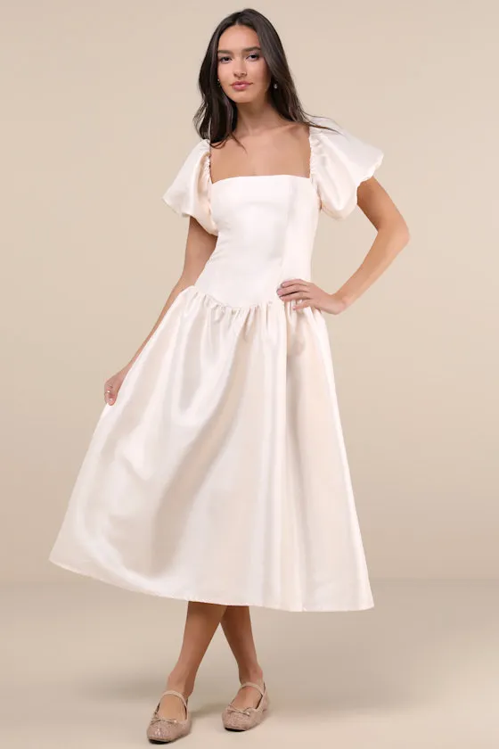 Exclusive Charm Cream Taffeta Puff Sleeve Midi Dress sold by Lulus product image thumbnail 2