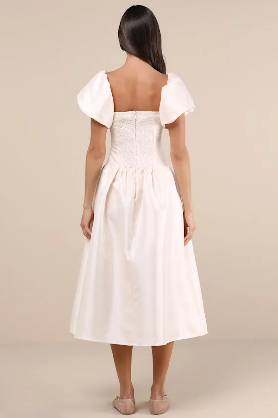 Exclusive Charm Cream Taffeta Puff Sleeve Midi Dress sold by Lulus product image thumbnail 3