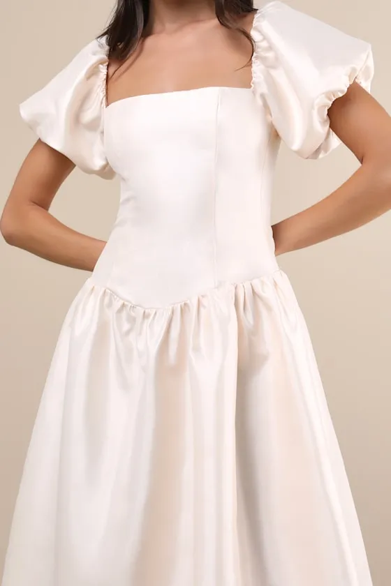 Exclusive Charm Cream Taffeta Puff Sleeve Midi Dress sold by Lulus product image thumbnail 4