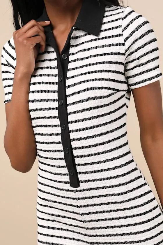 Adorably Playful White and Black Striped Textured Romper sold by Lulus product image thumbnail 4