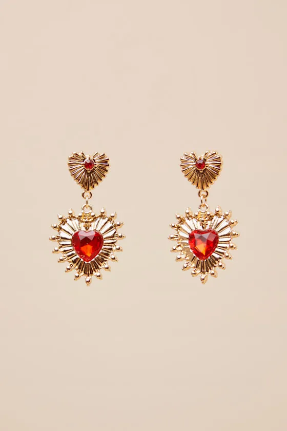 Radiant Sensation Gold Rhinestone Heart Drop Earrings sold by Lulus product image thumbnail 2