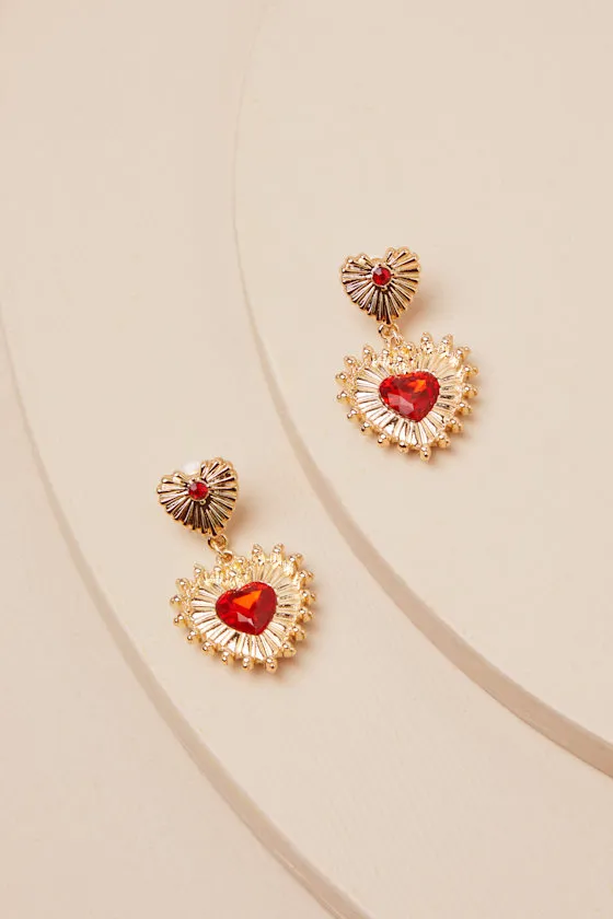 Radiant Sensation Gold Rhinestone Heart Drop Earrings sold by Lulus product image thumbnail 4