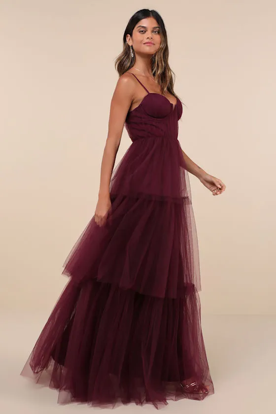 Unforgettable Poise Plum Purple Tulle Bustier Tiered Maxi Dress sold by Lulus product image thumbnail 3