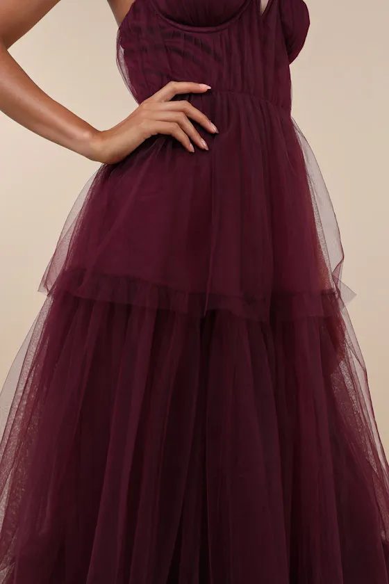 Unforgettable Poise Plum Purple Tulle Bustier Tiered Maxi Dress sold by Lulus product image thumbnail 4