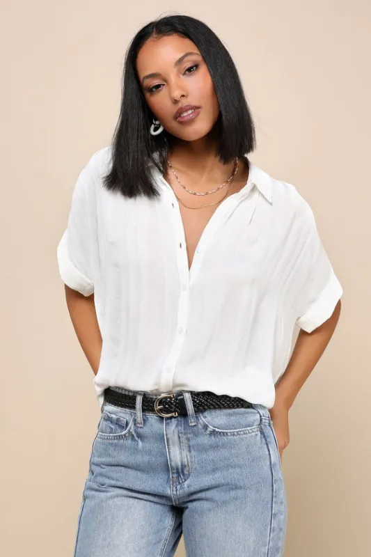 Everlee White Striped Button-Up Top sold by Lulus