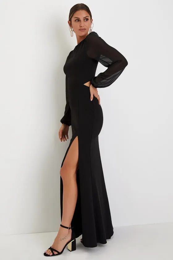 Garden Bliss Black Cutout Long Sleeve Mermaid Maxi Dress sold by Lulus product image thumbnail 4