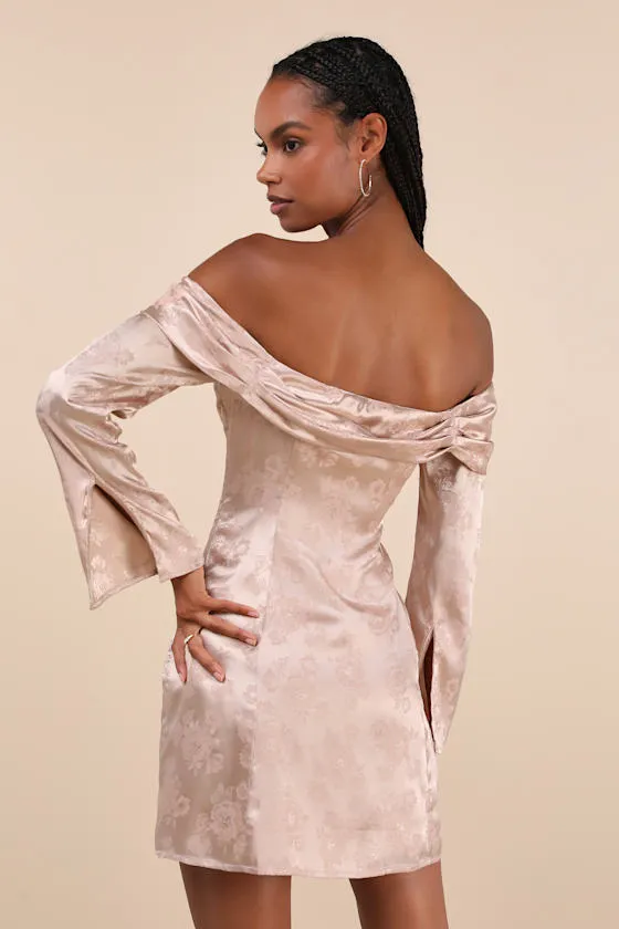 Truly Yours Blush Satin Jacquard Off-the-Shoulder Mini Dress sold by Lulus product image thumbnail 4