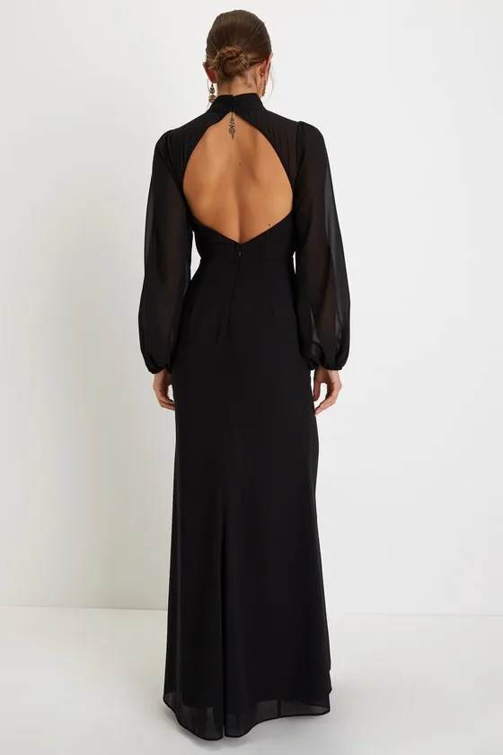 Graceful Entrance Black Long Sleeve Backless Maxi Dress sold by Lulus product image thumbnail 2