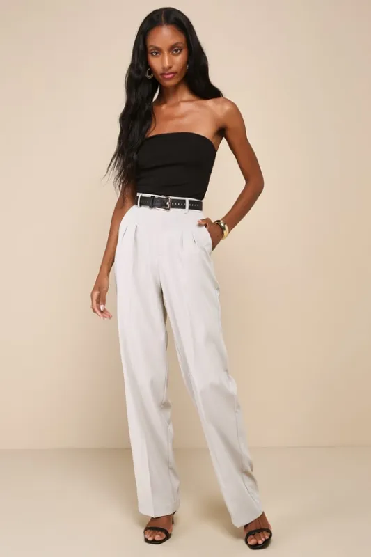 Chic Mindset Light Sage High-Rise Wide-Leg Trouser Pants sold by Lulus