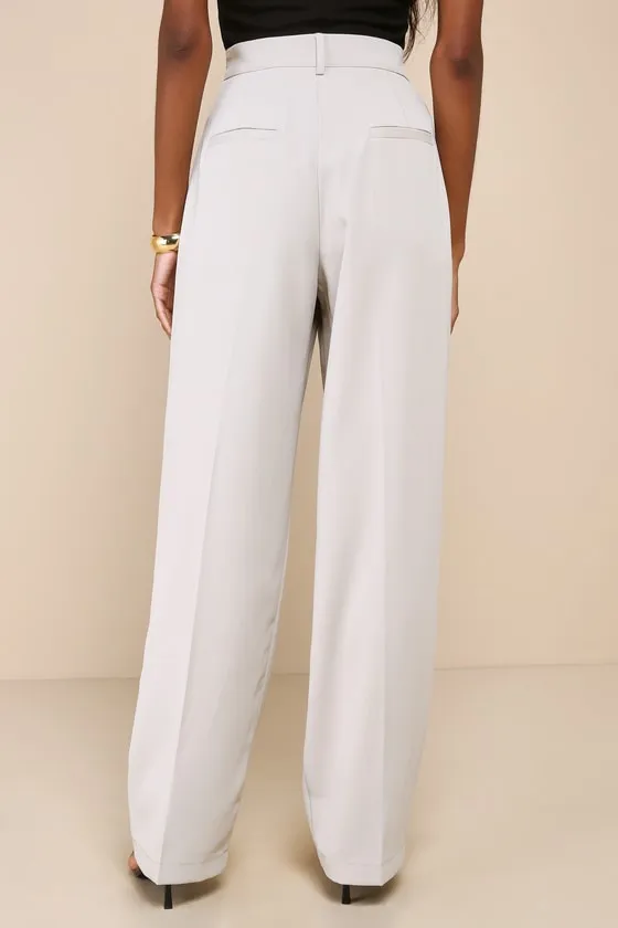 Chic Mindset Light Sage High-Rise Wide-Leg Trouser Pants sold by Lulus product image thumbnail 3