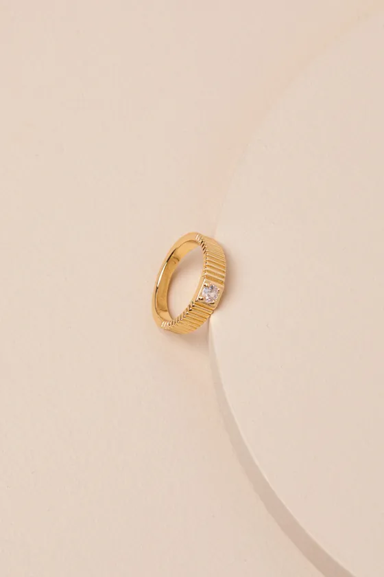 Signature Radiance Gold Ribbed Signet Ring sold by Lulus product image thumbnail 2
