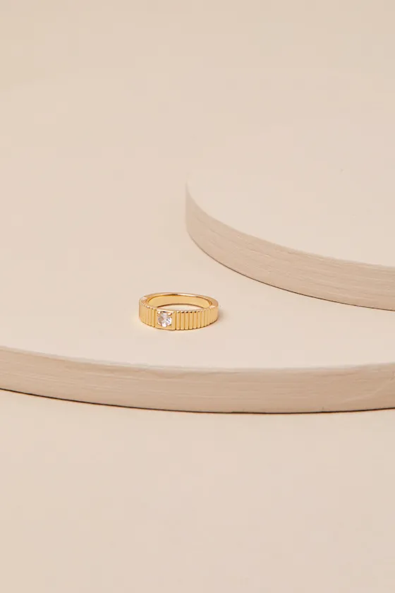 Signature Radiance Gold Ribbed Signet Ring sold by Lulus product image thumbnail 3