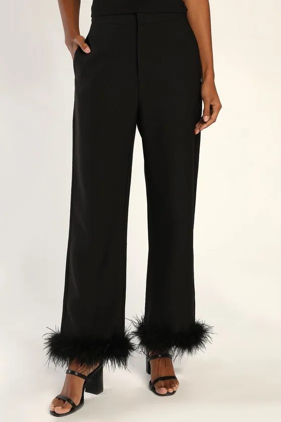 Flair for the Fabulous Black Feather Straight Leg Pants sold by Lulus product image thumbnail 2