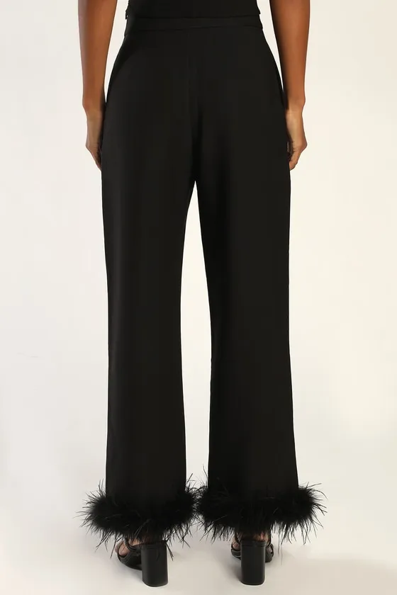 Flair for the Fabulous Black Feather Straight Leg Pants sold by Lulus product image thumbnail 4