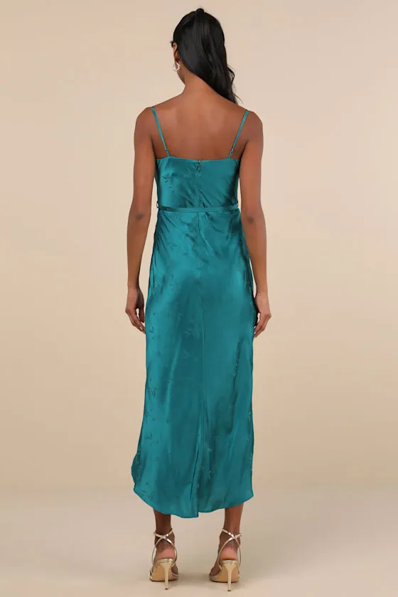 Sophisticated Sight Teal Green Satin Jacquard Cowl Midi Dress sold by Lulus product image thumbnail 3