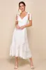 Elegant Direction Ivory Embroidered Ruffled Tie-Strap Midi Dress sold by Lulus