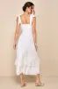 Elegant Direction Ivory Embroidered Ruffled Tie-Strap Midi Dress sold by Lulus