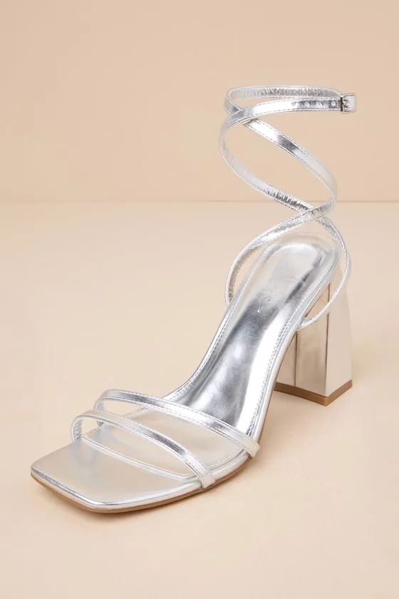 Tinslie Silver Metallic Strappy High Heel Sandals sold by Lulus product image thumbnail 2