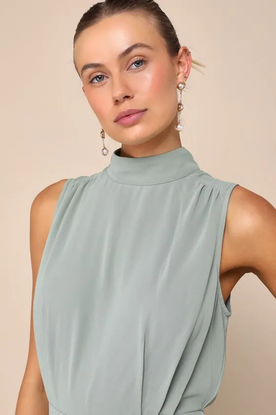 Classic Elegance Sage Chiffon Sleeveless Mock Neck Maxi Dress sold by Lulus product image thumbnail 3