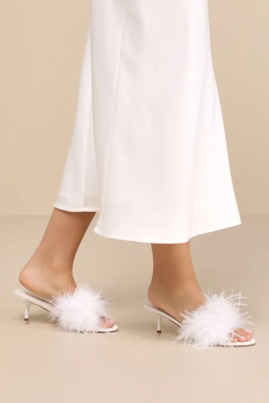 Briggs White Feather Low Heel Slide Sandals sold by Lulus