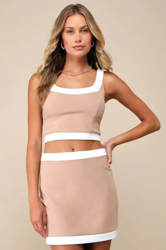 Totally Sensational Tan Color Block Bodycon Mini Skirt made by Lulus