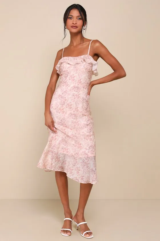 Cherished Sweetheart Dusty Pink Floral Bustier Midi Dress sold by Lulus
