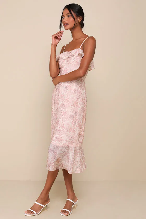 Cherished Sweetheart Dusty Pink Floral Bustier Midi Dress sold by Lulus product image thumbnail 2