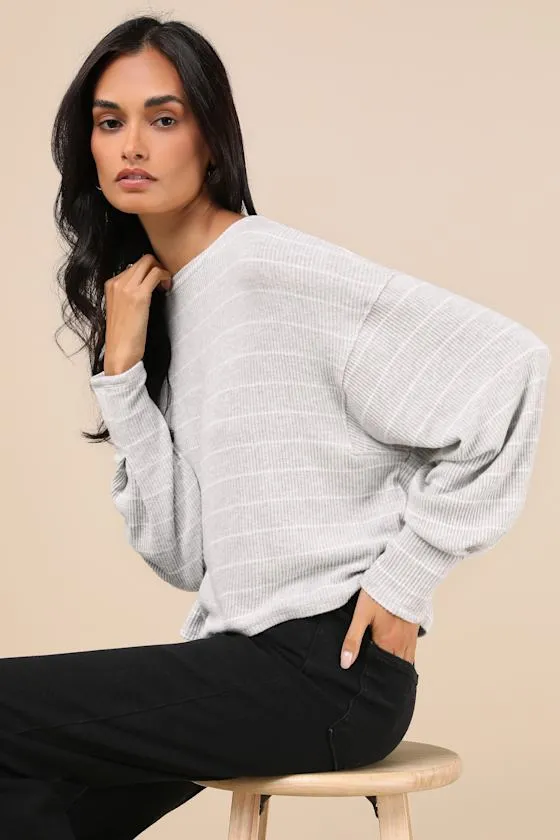 Effortless Skill Heather Grey and White Striped Long Sleeve Top sold by Lulus