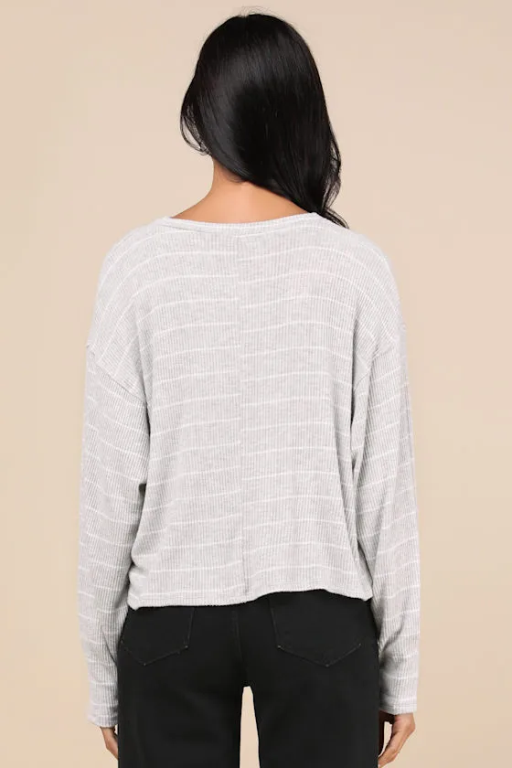 Effortless Skill Heather Grey and White Striped Long Sleeve Top sold by Lulus product image thumbnail 2