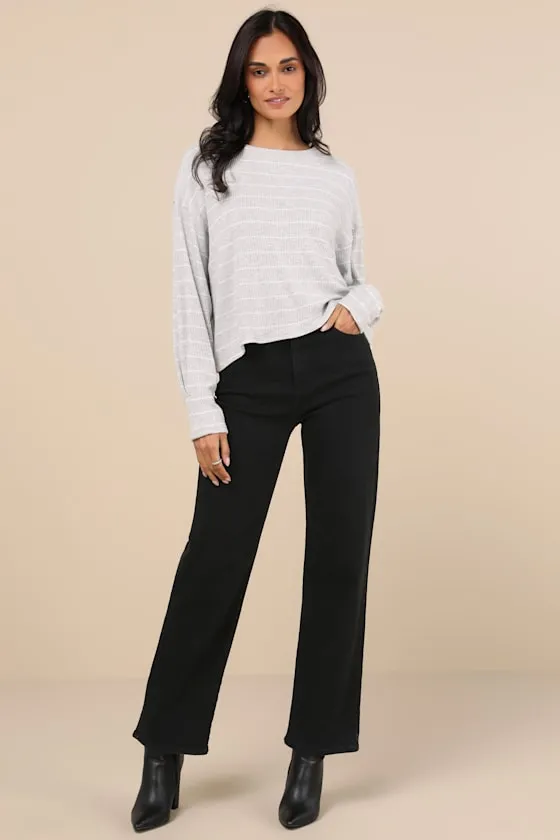 Effortless Skill Heather Grey and White Striped Long Sleeve Top sold by Lulus product image thumbnail 3
