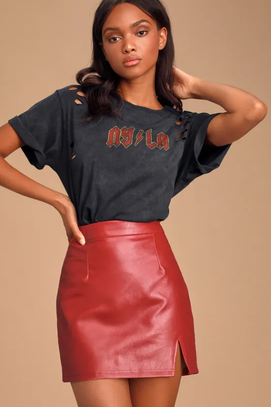Corte Red Vegan Leather Mini Skirt sold by Lulus