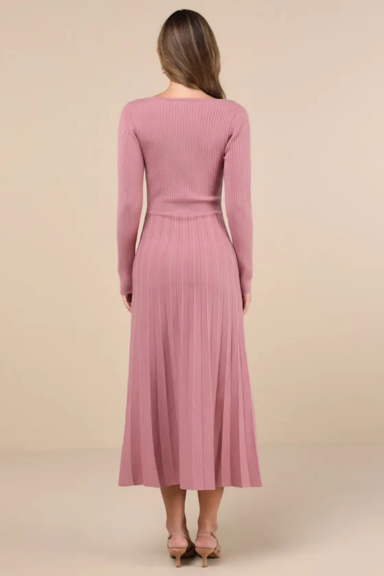 Snuggly Precision Mauve Pink Pleated Sweater Midi Dress sold by Lulus product image thumbnail 2