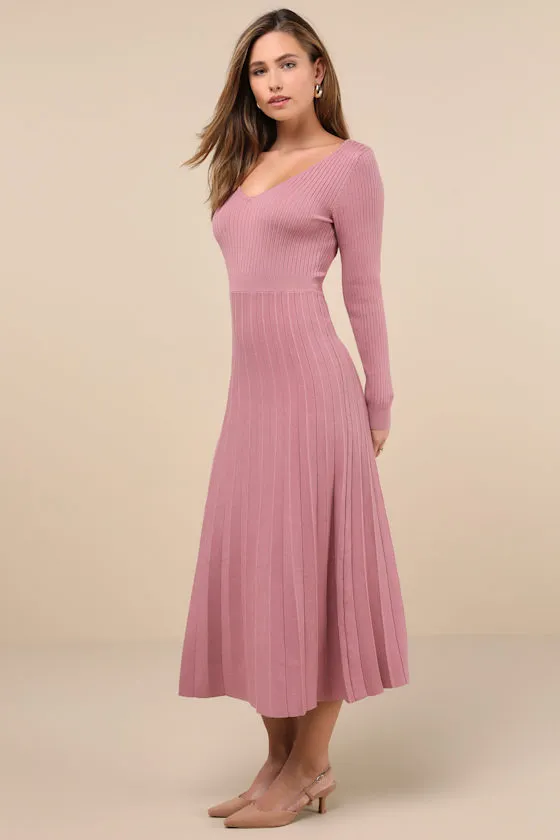 Snuggly Precision Mauve Pink Pleated Sweater Midi Dress sold by Lulus product image thumbnail 4