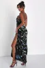Chic Romantic Black Burnout Velvet Floral Cowl Neck Dress sold by Lulus