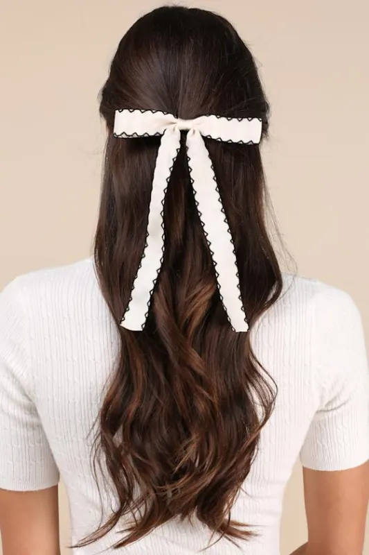 Sweet Credentials Black and Ivory Scalloped Bow Hair Clip Set sold by Lulus