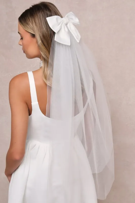 Dreamy Affection White Satin Tulle Bow Veil sold by Lulus