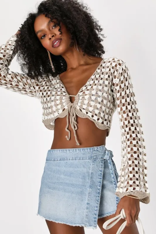 Emmy Light Wash Side-Tie Wrap Denim Skort sold by Lulus