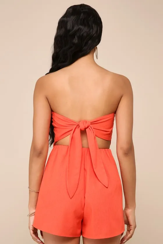Iconic Pose Neon Orange Strapless Handkerchief Romper sold by Lulus product image thumbnail 2