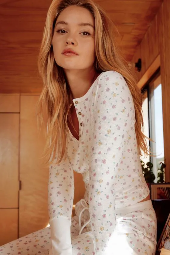 Nate White Floral Waffle Knit Top sold by Lulus