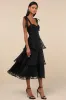 Glamorous Sweetie Black Burnout Tie-Strap Bustier Midi Dress sold by Lulus
