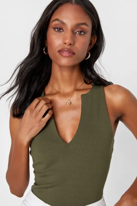 Trendy Endeavor Olive Green Ribbed Notched Tank Top sold by Lulus