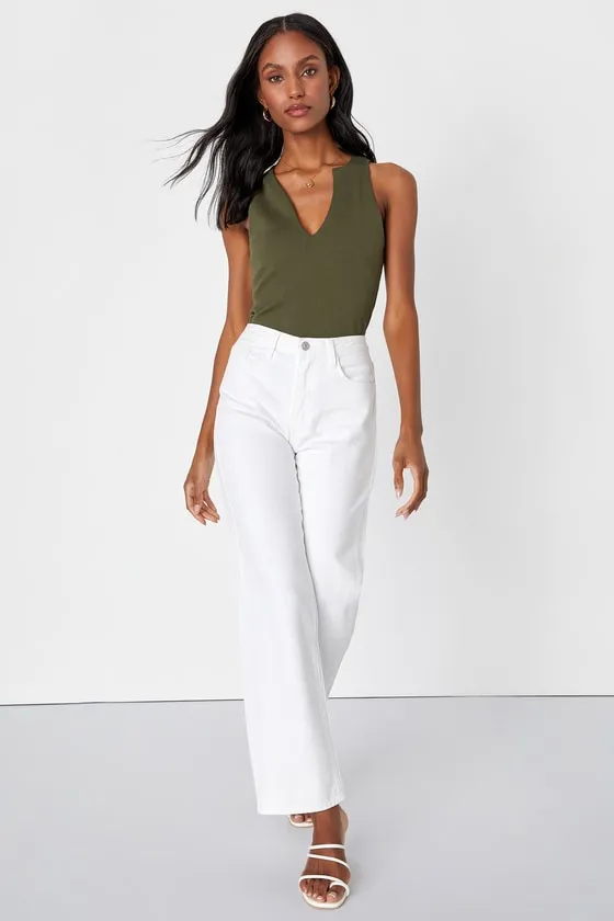 Trendy Endeavor Olive Green Ribbed Notched Tank Top sold by Lulus product image thumbnail 2