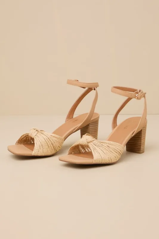 Jaylea Natural Knotted Ankle Strap High Heel Sandals sold by Lulus