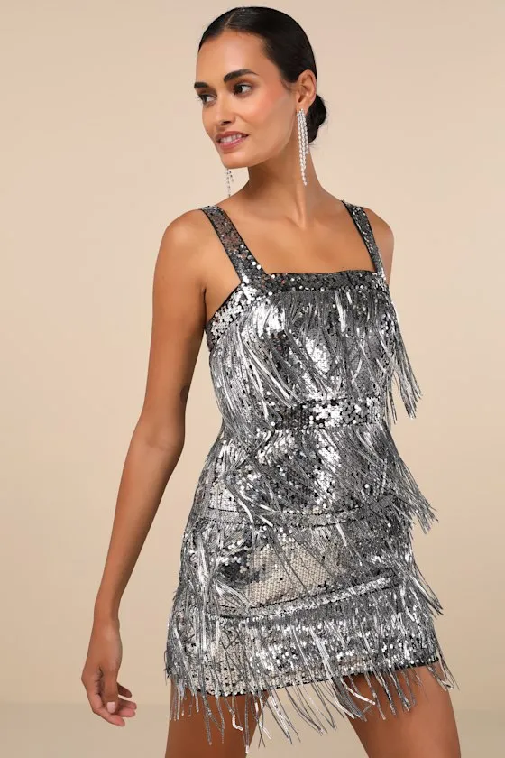 Fringe Fashion Silver Sequin Fringe Bodycon Mini Dress sold by Lulus product image thumbnail 3