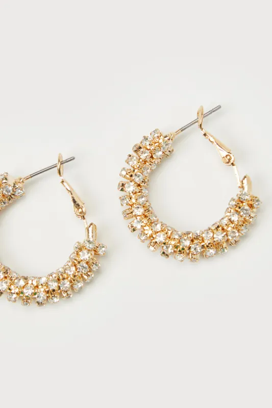 Sophisticated Glow Gold Rhinestone Hoop Earrings sold by Lulus