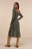 Perfectly Elevated Olive Green Floral Long Sleeve Midi Dress sold by Lulus