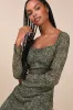 Perfectly Elevated Olive Green Floral Long Sleeve Midi Dress sold by Lulus